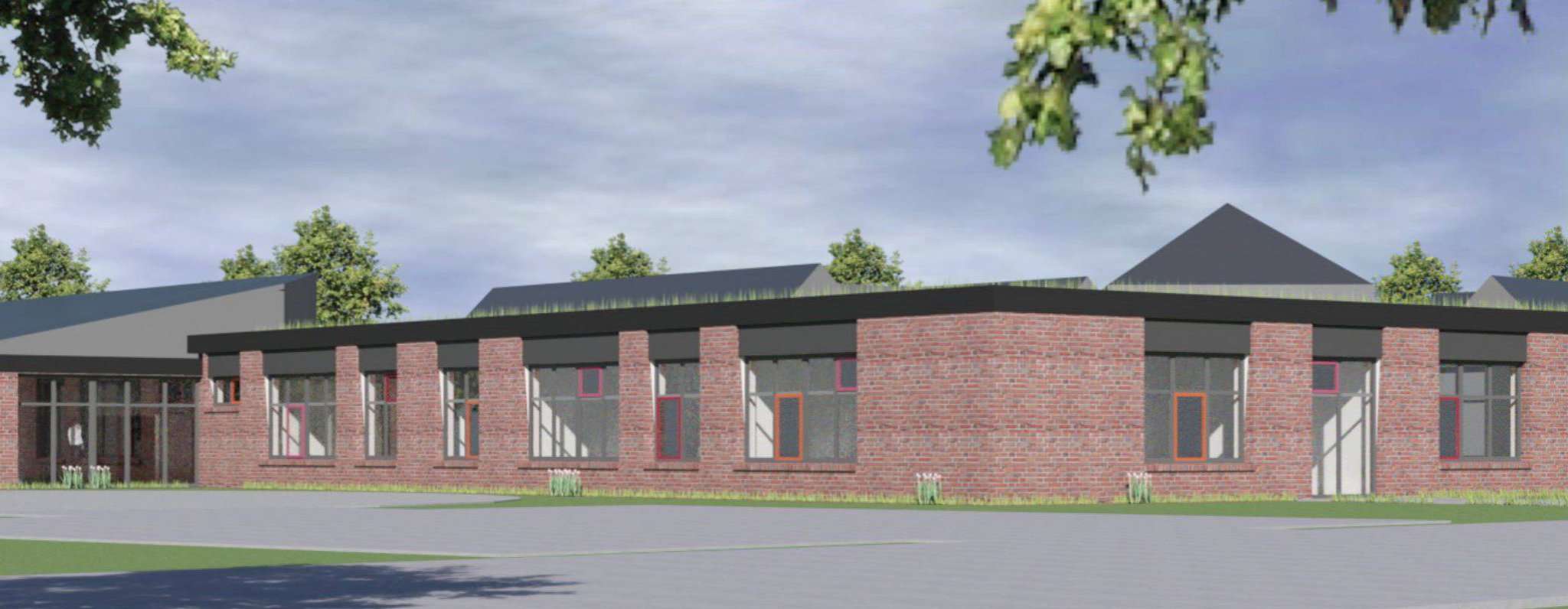 Der geplante Anbau an der Sittenser Grundschule aus Nordost-Perspektive. Animation: Schulze Architekten